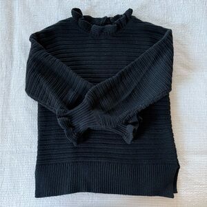 Black cotton Madewell sweater, ruffle collar and sleeves.
